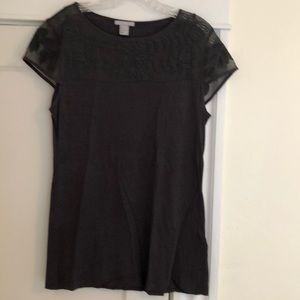 H&M charcoal gray t-shirt with mesh neckline sizeL
